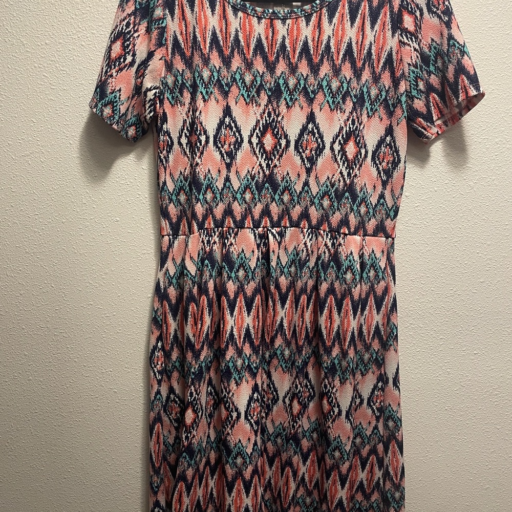 LuLaRoe Pink and Blue Patterned amelia Dress
